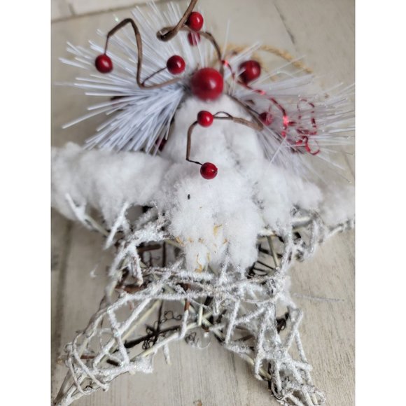 Snow frosted glitter cranberry star large ornament Xmas - Picture 8 of 10